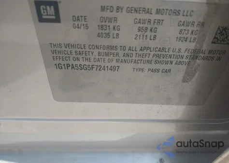2015 Chevrolet Cruze Ls Auto from USA, damaged, VIN 1G1PA5SG5F7241497
